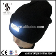 high quality black knitted beanie warm and soft winter hat with led lights